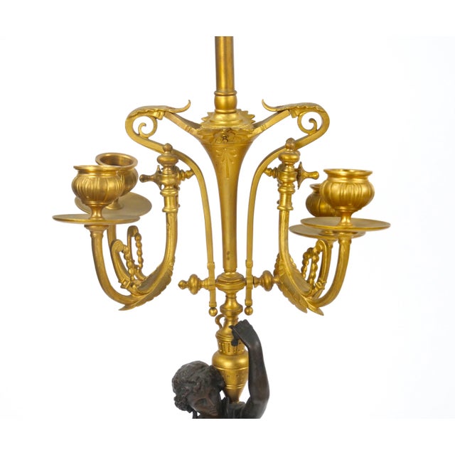 Antique French Napoleon III Gilt Bronze / Marble Candelabra Lamps For Sale - Image 9 of 12