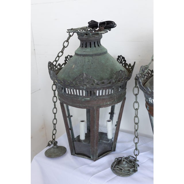 19th Century French Copper Lanterns Newly Wired - a Pair For Sale - Image 14 of 17