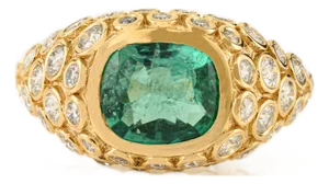 VRJewels 1930s Vinatge Inspired 18k Gold Emerald Diamond Bombe Ring Size 6.5