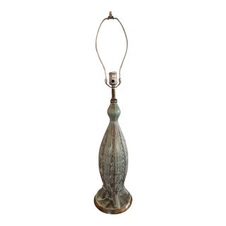 1950s Mid-Century Modern California Pottery Sputnik Lamp Aqua & Gold Splatter Glaze For Sale