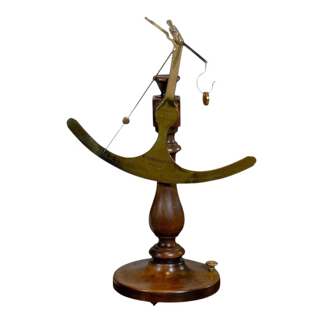 19th Century French Brass Fabric Scale on Wooden Base For Sale