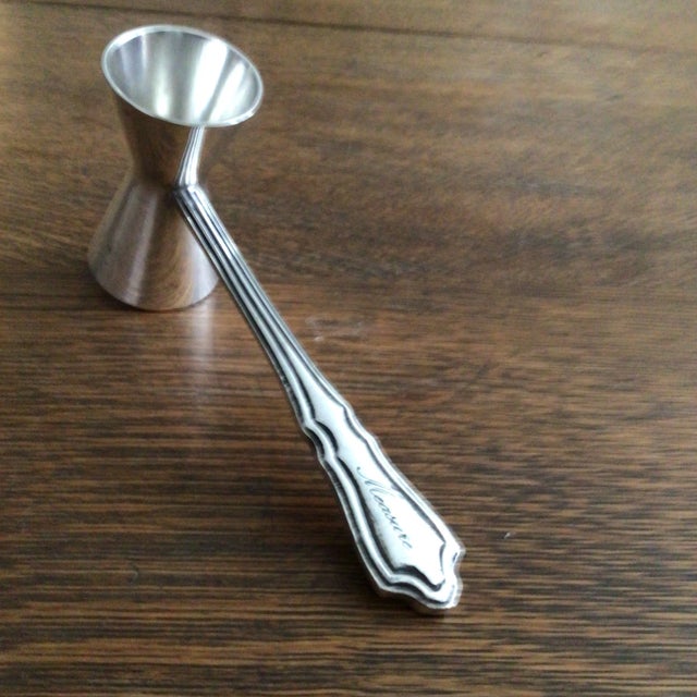 French Silver Double Jigger With Etched “Measure” on the Handle For Sale - Image 4 of 13