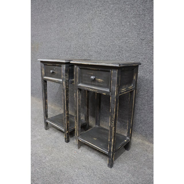 Pair of Country Style Black Painted Nightstands For Sale - Image 4 of 12