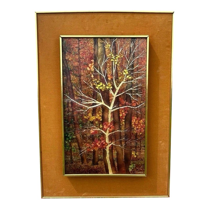 1960s Helen Trivigno - Forest Scene: Autumn Framed Enamel on Copper Art ...