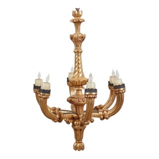 18th C Style Paul Ferrante Celestial Yellow Gold Giltwood Chandelier For Sale