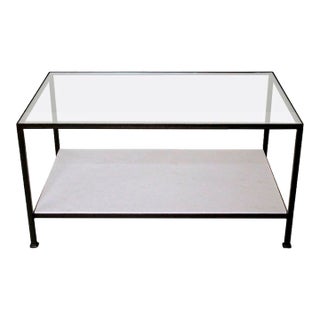 Marcelo Coffee Table With Clear Glass Top and Stone Shelf For Sale