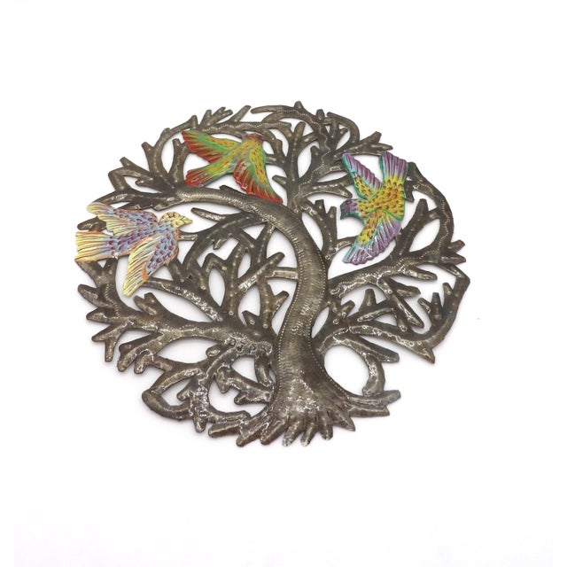Figurative Haitian Metal Wall Folk Art | Hand-Painted Tree of Life | Croix Des Bouquets For Sale - Image 3 of 8