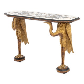 Empire Revival Pietra Dura Top Crane Motif Console Table For Sale