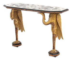 Empire Revival Pietra Dura Top Crane Motif Console Table