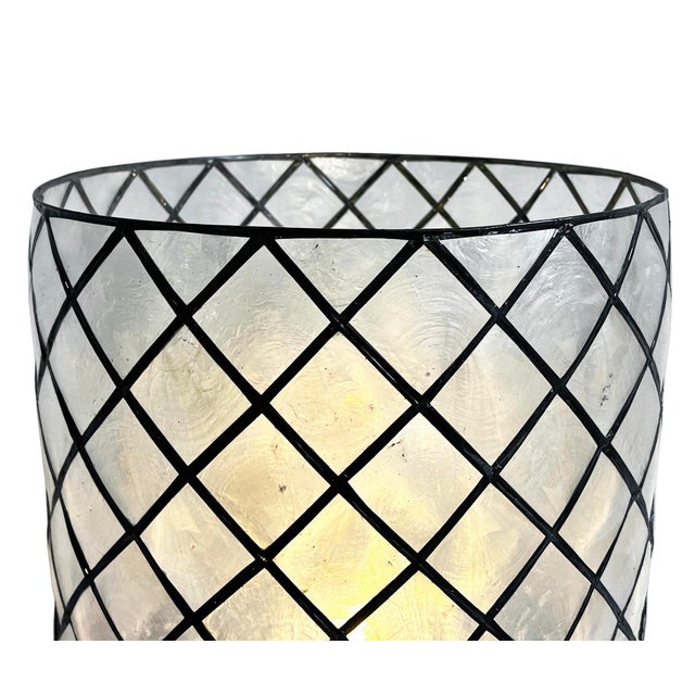 Wood Capiz Cylinder Table Lamp For Sale - Image 7 of 8