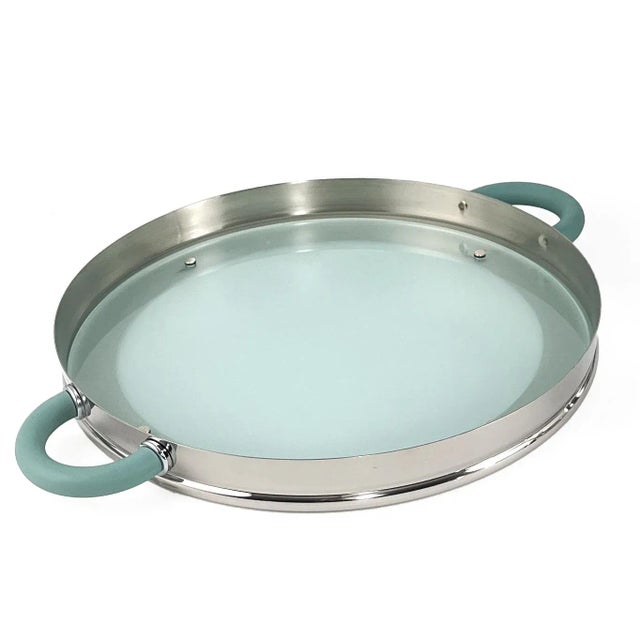 Michael Graves Vintage 2000s Postmodern Wear Stainless Steel Coffee Serving Set With Creamer, Sugar, Spoon, & Round Glass Tray by Michael Graves For Sale - Image 4 of 10