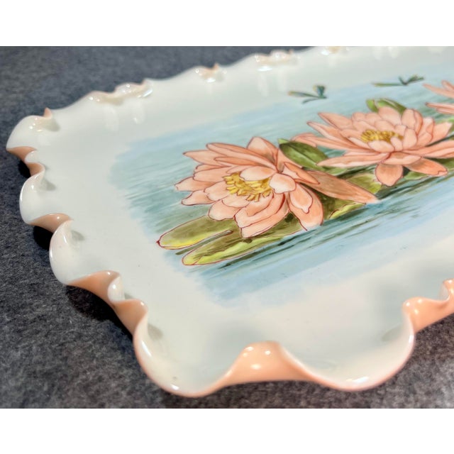 Antique Hand-Painted Scalloped Porcelain Serving Tray For Sale - Image 9 of 11