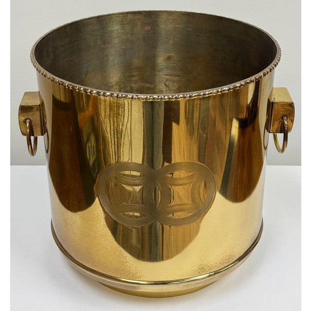 Large Vintage Brass Chinoiserie Style Engraved Planter For Sale - Image 10 of 12