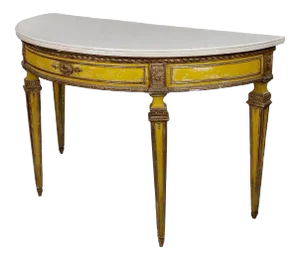 18th Century Italian Demilune Marble Top Painted Console Table