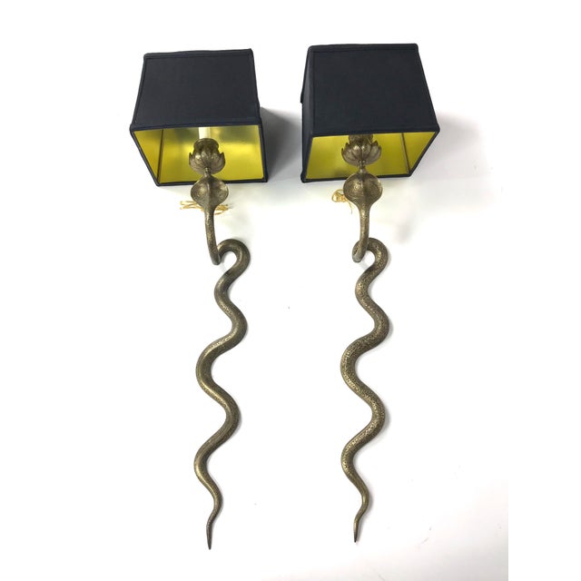Metal Vintage Exotic Brass Cobra Snake Wall Sconces - a Pair For Sale - Image 7 of 7