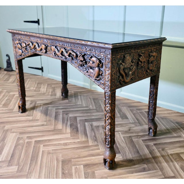 Long Chinoiserie Carved Console Table For Sale - Image 4 of 11