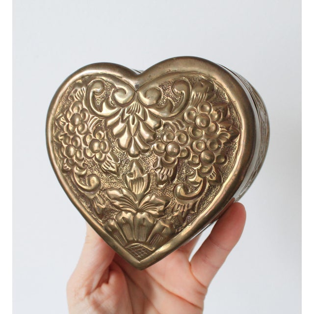 Vintage brass heart shaped trinket box. Made in India. Patina.