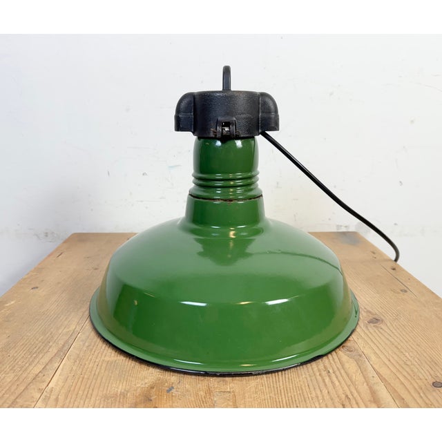 Industrial Green Enamel Factory Pendant Lamp, 1960s For Sale - Image 14 of 18
