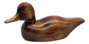 Vintage German Duck Figurine in Light Brown Wood and Brass, 1970s