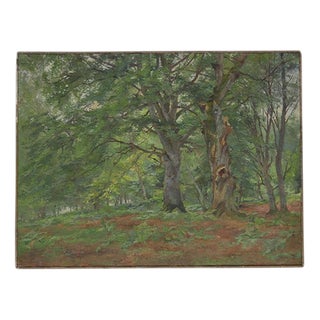 Antique Oil on Canvas Painting Green Country Forest For Sale