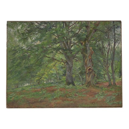 Antique Oil on Canvas Painting Green Country Forest For Sale