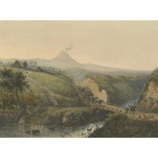 After Salm, Landscape Near Probolinggo with Smoking Volcano, Java, Lithograph, 1872 For Sale - Image 3 of 4