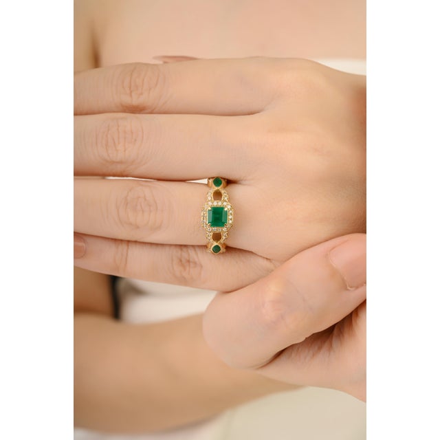 Antique Inspired Emerald Cut Diamond Gemstone Engagement Ring Size 6.5 in 14k Gold For Sale In New York - Image 6 of 15