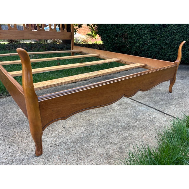 Brown Vintage Full Size French Provincial Solid Wood Bed For Sale - Image 8 of 11