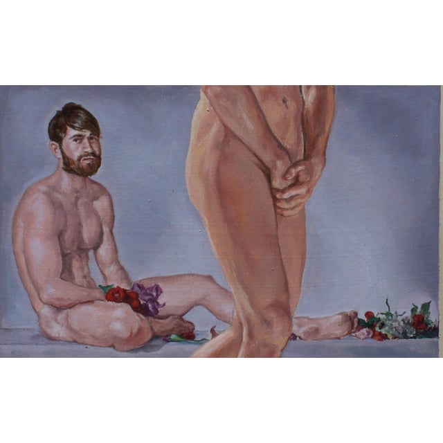 Thru an Open Window... I Saw You by John Tarantola | Oil Painting of two male figures in a surreal setting For Sale - Image 4 of 5