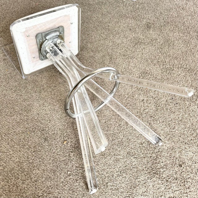 Metal Vintage Postmodern Lucite and Chrome Stools - A Pair For Sale - Image 7 of 9