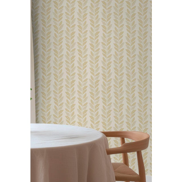 Not Yet Made - Made To Order Garden Leaf Stripe Grasscloth Wallpaper by House Party | Rattan & White | 8 Yards For Sale - Image 5 of 7