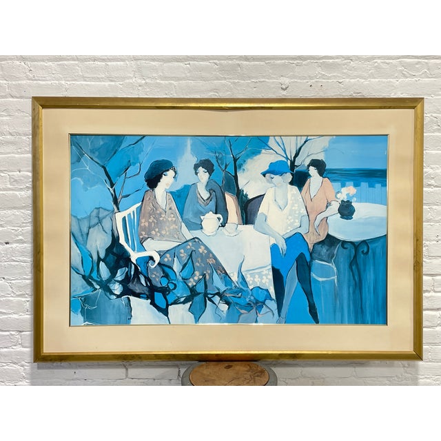 Large Vintage Framed Figurative Wall Art | Four Women at a Café | 59" X 40", C. 1970's For Sale - Image 4 of 12