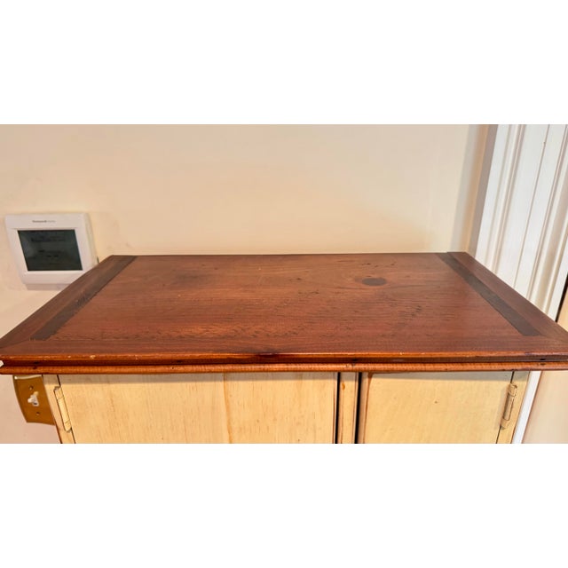 A Vintage Pine Wood Painted Tall Cabinet on Iron Stand For Sale - Image 4 of 4