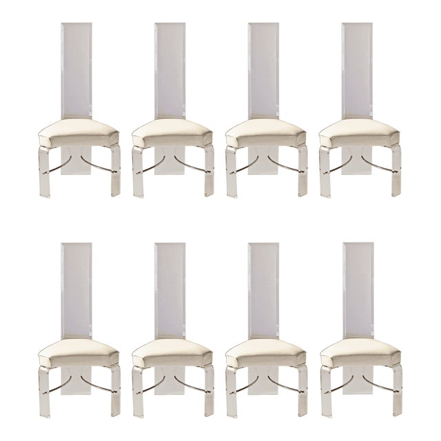 Vintage High Back Lucite Dining Chairs - Set of Eight For Sale