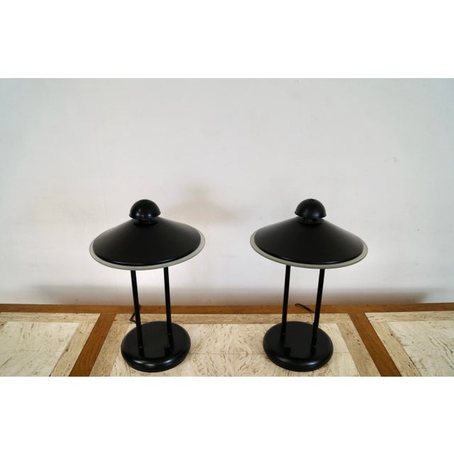 Mid-Century Modern 1980’s Postmodern Art Deco Saucer Table Lamps - A Pair For Sale - Image 3 of 12