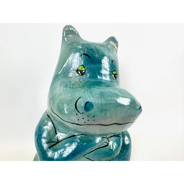 Vintage Hand-Painted Paper Mâché Seated Hippo, 1960s For Sale - Image 10 of 13