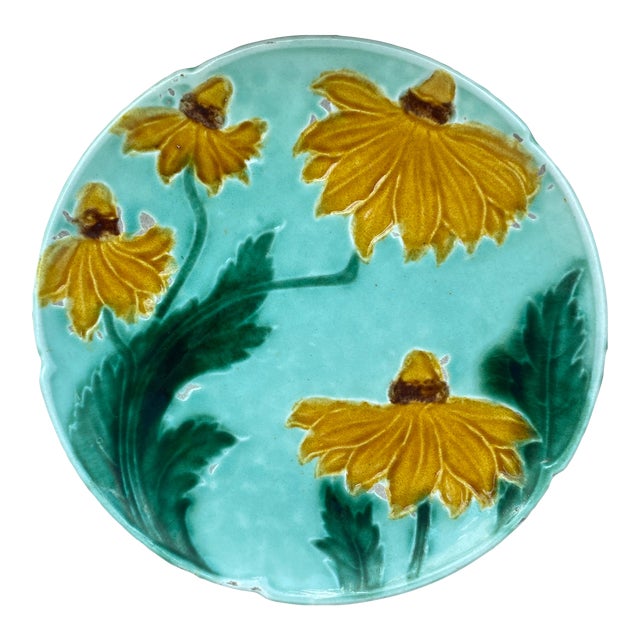 German Majolica Black-Eyed Susan Plate Circa 1900 For Sale