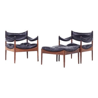 Kristian Vedel for Willadsen Møbelfabrik Modus Mid Century Danish Rosewood and Leather Lounge Chairs With Ottoman For Sale