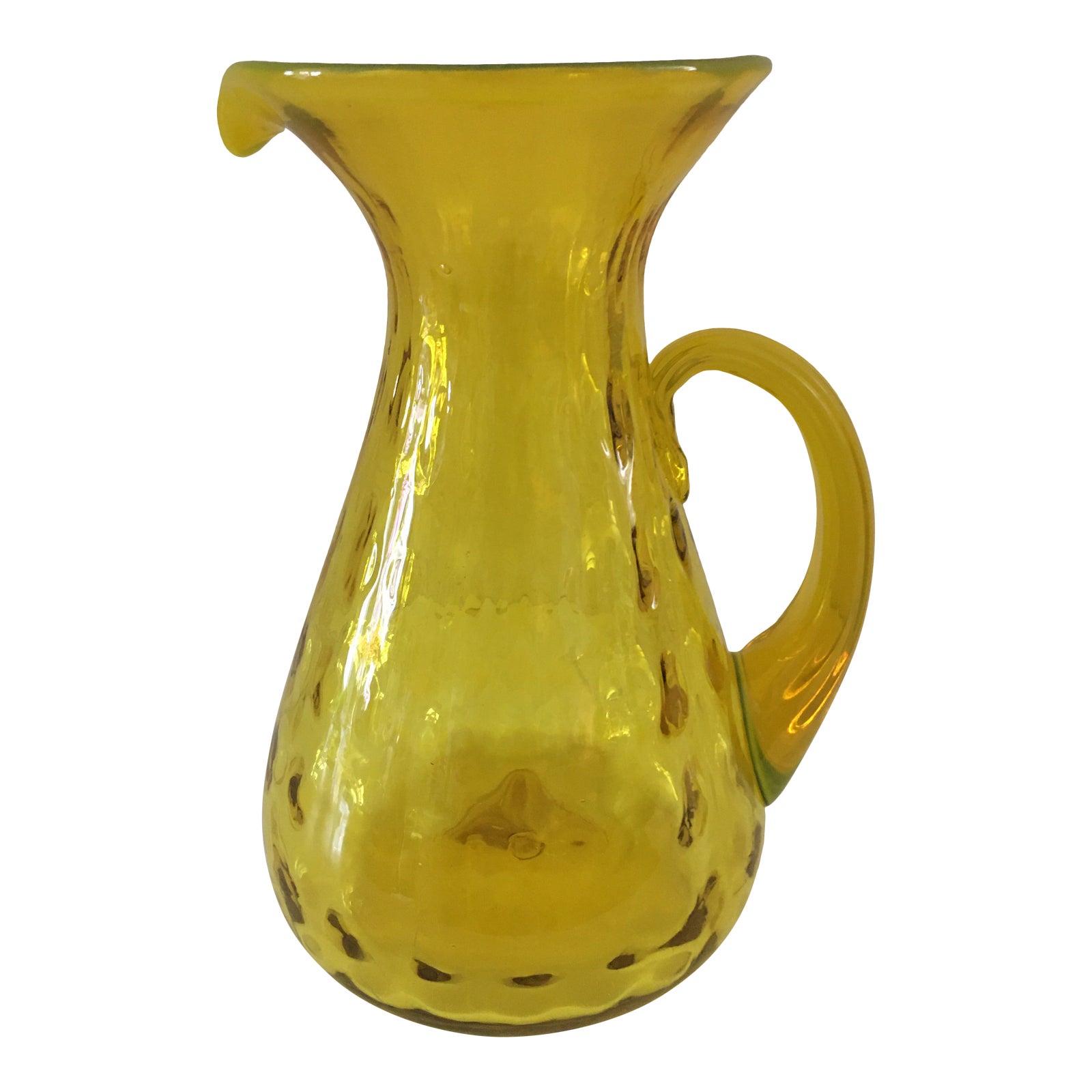 MidCentury Modern Yellow Art Glass Thumbprint Pitcher Chairish