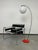 Mid-century modern floor lamp in very good original condition. Red metal base with chrome leg and opaline glass lampshade....