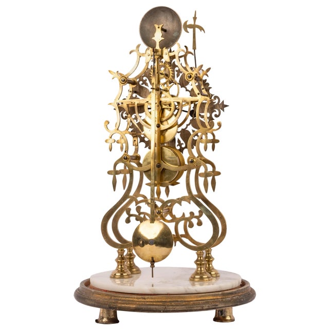 Brass Antique 19th Century English 8 Day Fusee Brass & Glass Dome Skeleton Clock, 1870 For Sale - Image 8 of 12