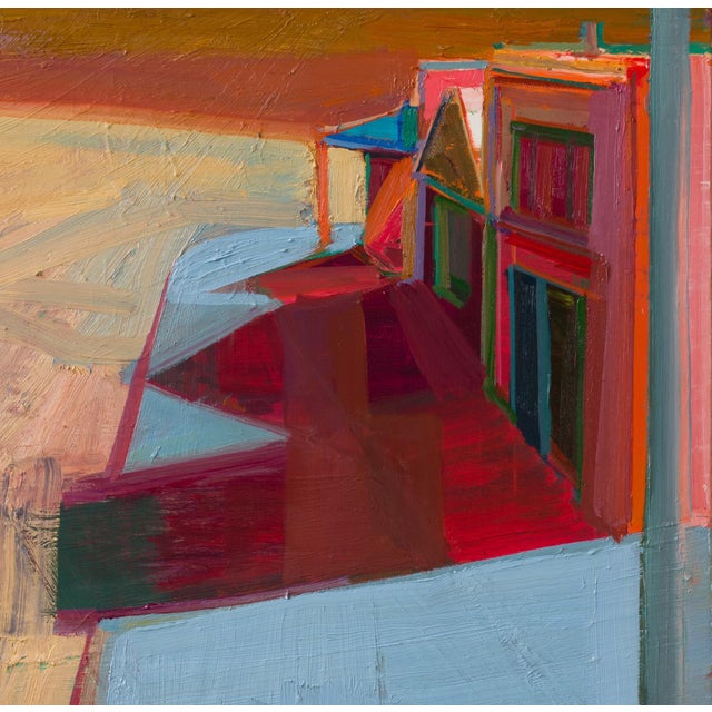 Early 21st Century Corner Street No. 2 by Hiroshi Sato | Oil on Canvas Abstract depiction of a street corner with buildings. For Sale - Image 5 of 5