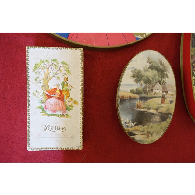 Lot of antique confectionery boxes from the era of high-quality French cardboard packaging (the box with the chick is...