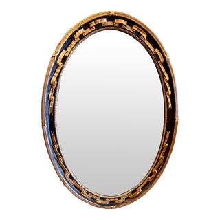 19th C Style French Black & Gold Oval Mirror For Sale