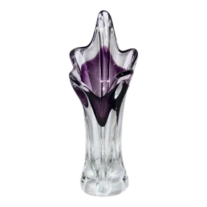 Midcentury Alfredo Barbini Murano Sommeroso Clear & Purple Ribbed Art Glass Vase