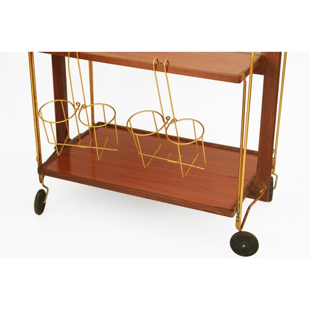 Brown Serving Bar Cart in Wood and Brass by Marie-Françoise Mondineu for Bocado, France, 1950 For Sale - Image 8 of 14