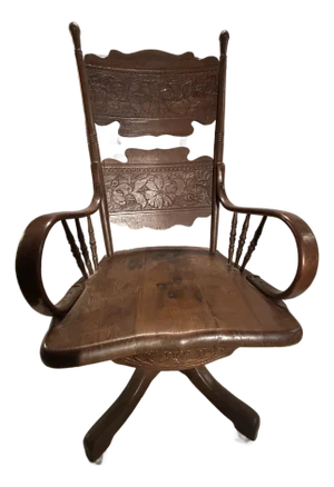 Early 20th Century Antique Wooden Desk Chair With Swivel Base and Wheels