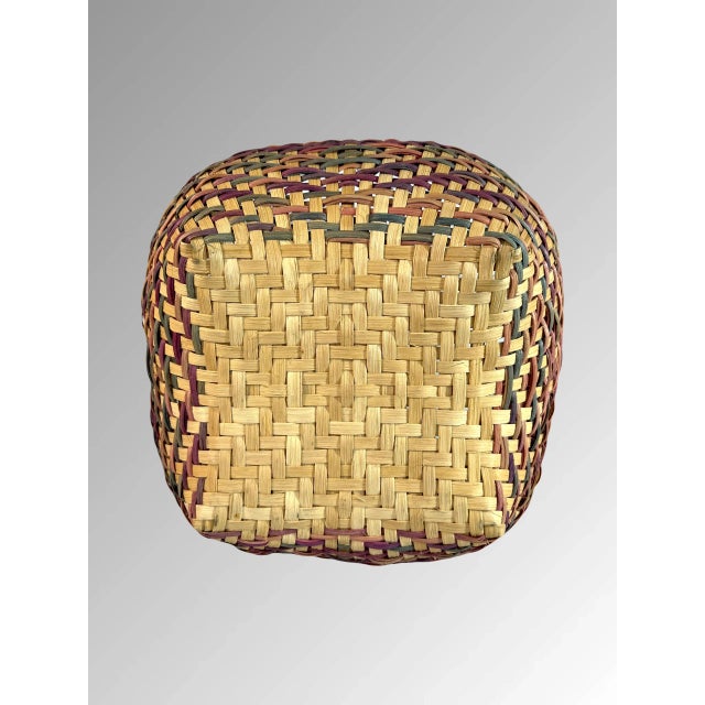 Wood Large 1980s Vintage Hand Woven Multi Coloured (Pastel) Shades Wicker Basket, Florida For Sale - Image 7 of 8