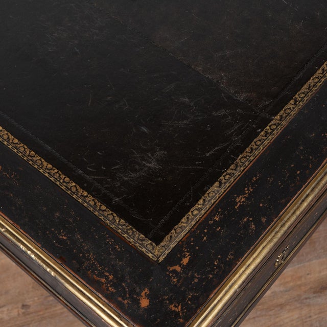 Early 20th Century Swedish Black Painted Five-Drawer Desk With Embossed Leather Top For Sale - Image 11 of 18