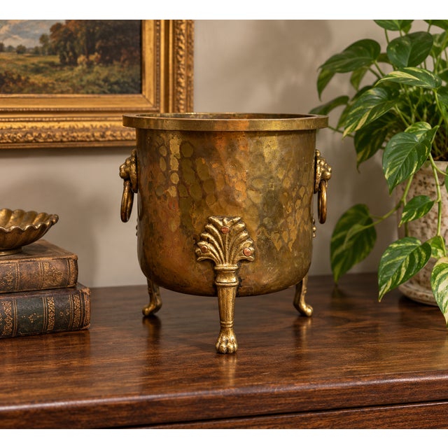 Antique Imperial Russian hand-worked brass jardinière or cachepot, made in Tula, Russia, dating to the late 19th or early...